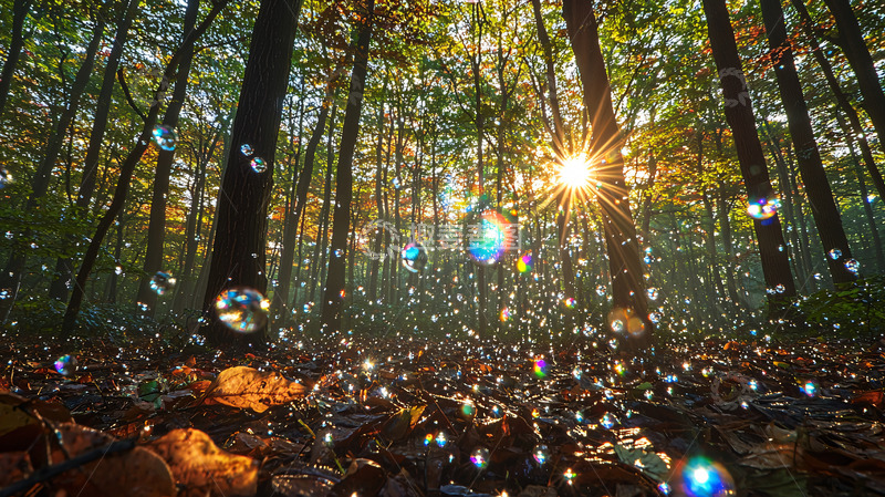 高清大图下载【趣麦麦图】森林阳光雨滴