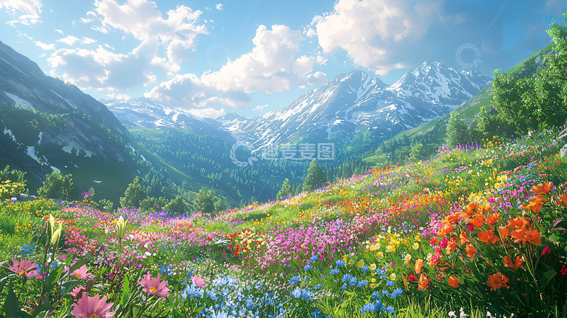 高清大图下载【趣麦麦图】高山花海
