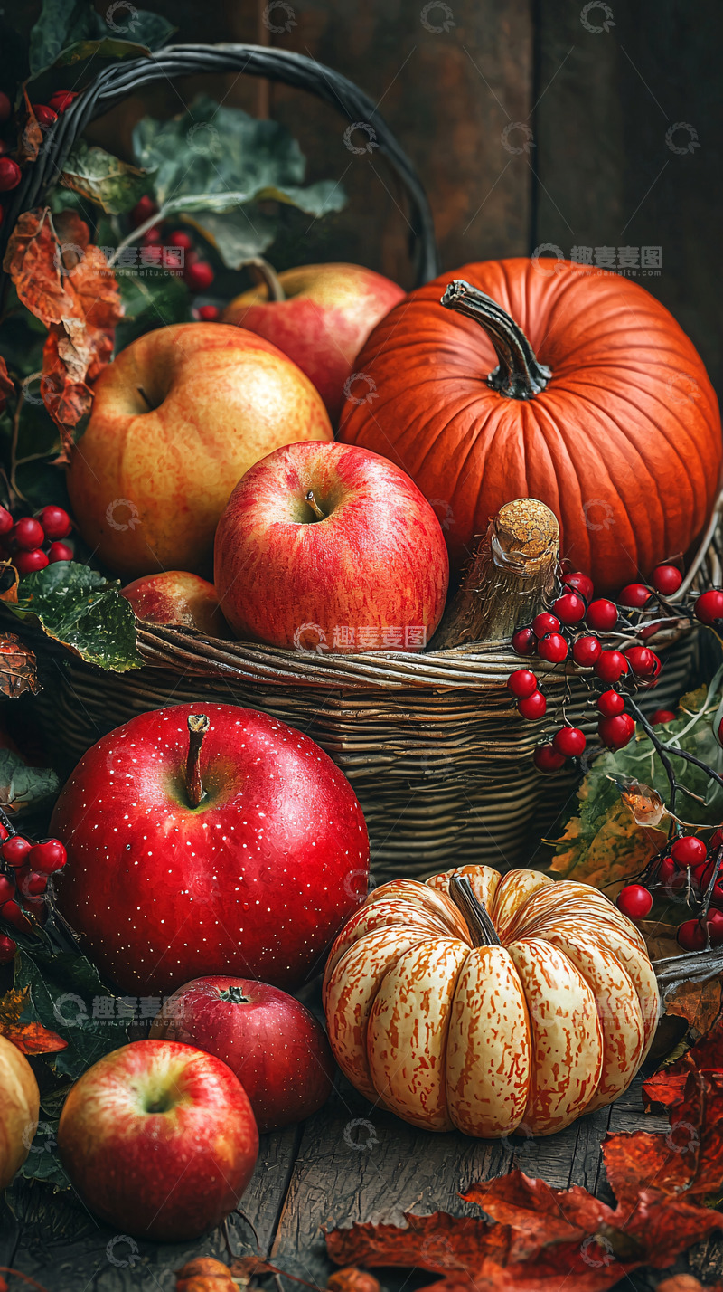 高清大图下载【趣麦麦图】秋季丰收的果实篮