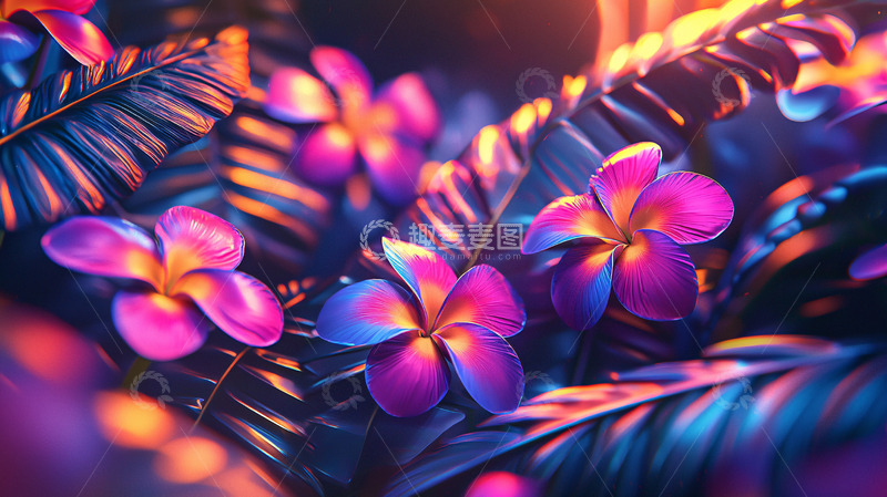 高清大图下载【趣麦麦图】-霓虹色调热带花卉