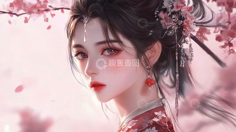 高清大图下载【趣麦麦图】樱花树下古风女子