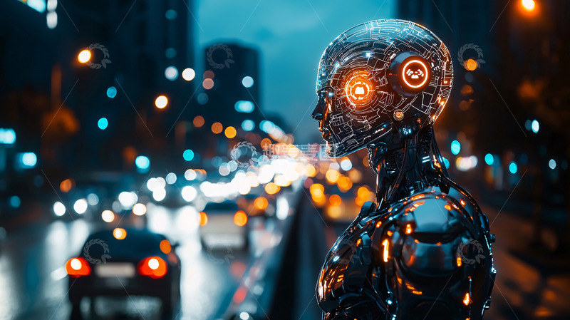 高清大图下载【趣麦麦图】未来都市中的机器人侧影