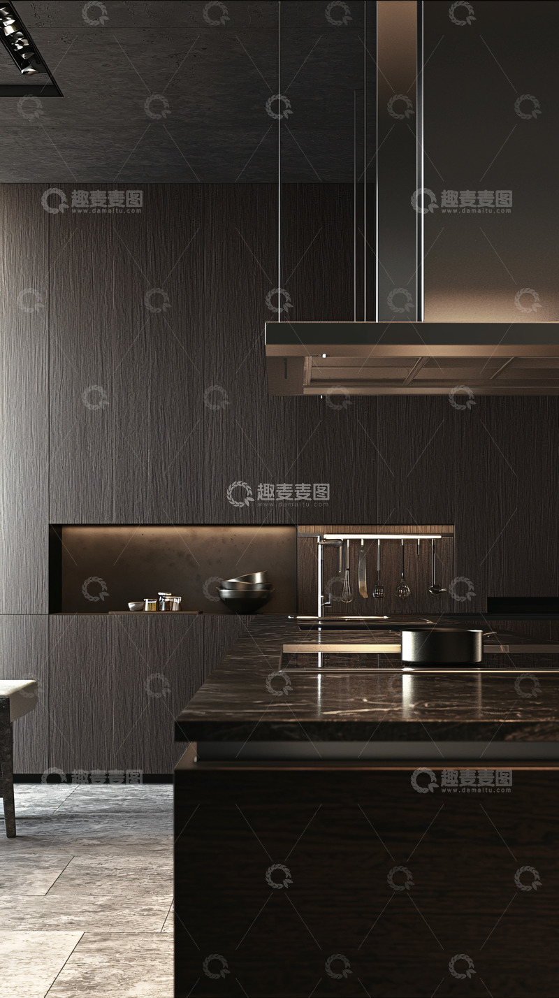 高清大图下载【趣麦麦图】暗色系现代化厨房设计