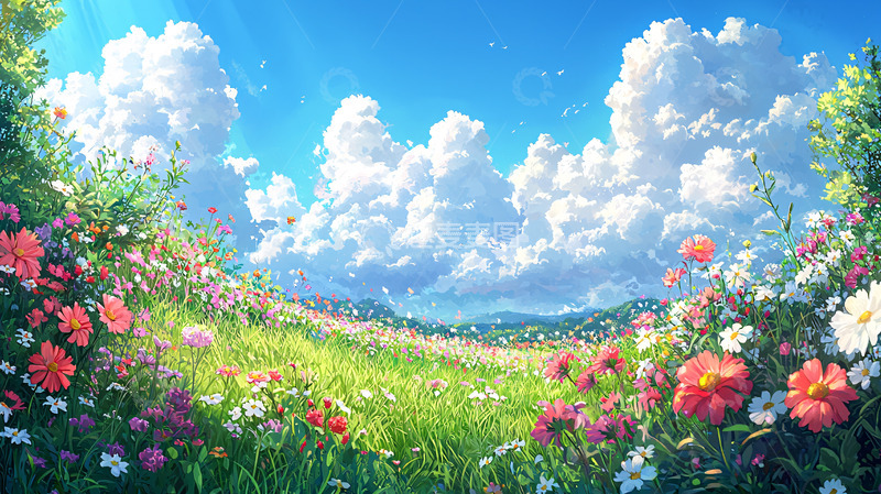 高清大图下载【趣麦麦图】阳光明媚的花田