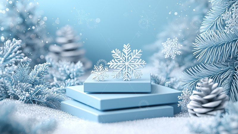 高清大图下载【趣麦麦图】蓝色圣诞节礼物堆叠