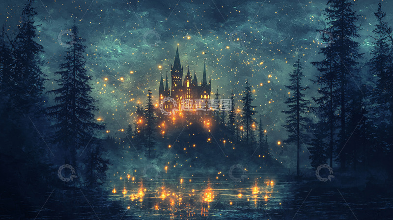 高清大图下载【趣麦麦图】夜晚森林城堡