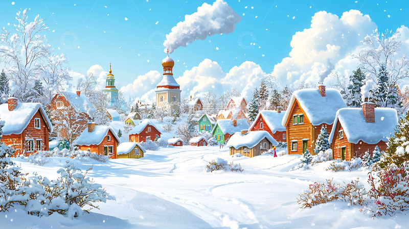 高清大图下载【趣麦麦图】冬季雪景村庄