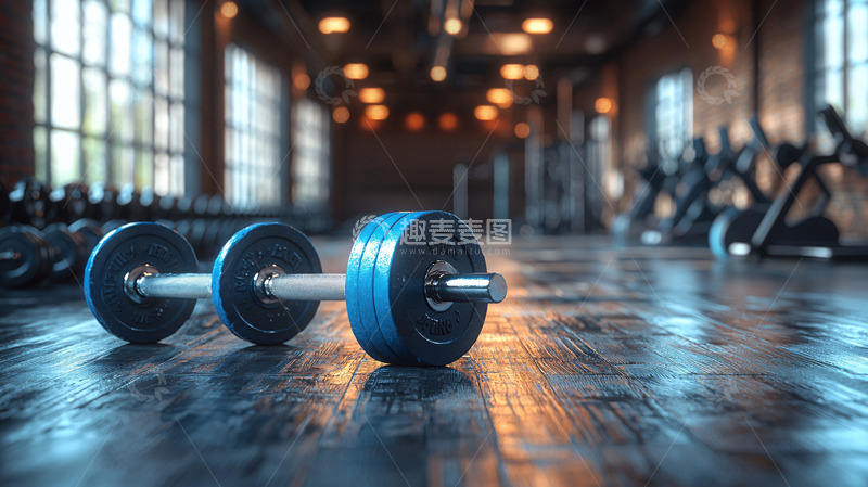 高清大图下载【趣麦麦图】哑铃静置于健身房地板