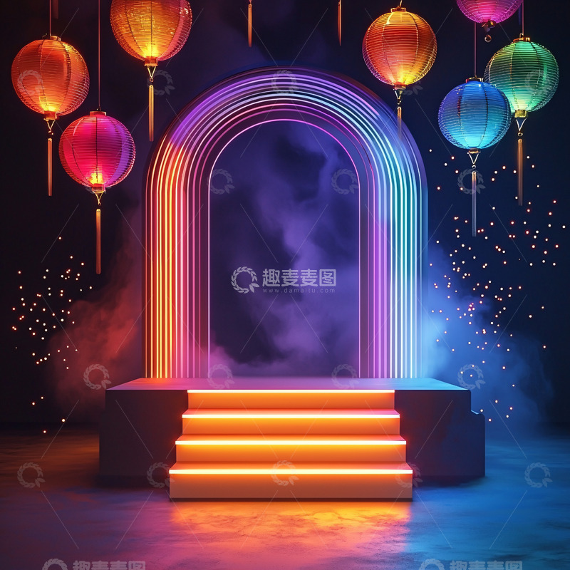 高清大图下载【趣麦麦图】霓虹灯拱门舞台背景