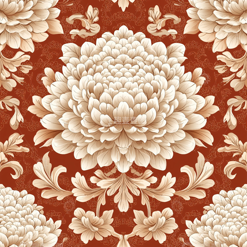 高清大图下载【趣麦麦图】繁复华丽的菊花纹样背景