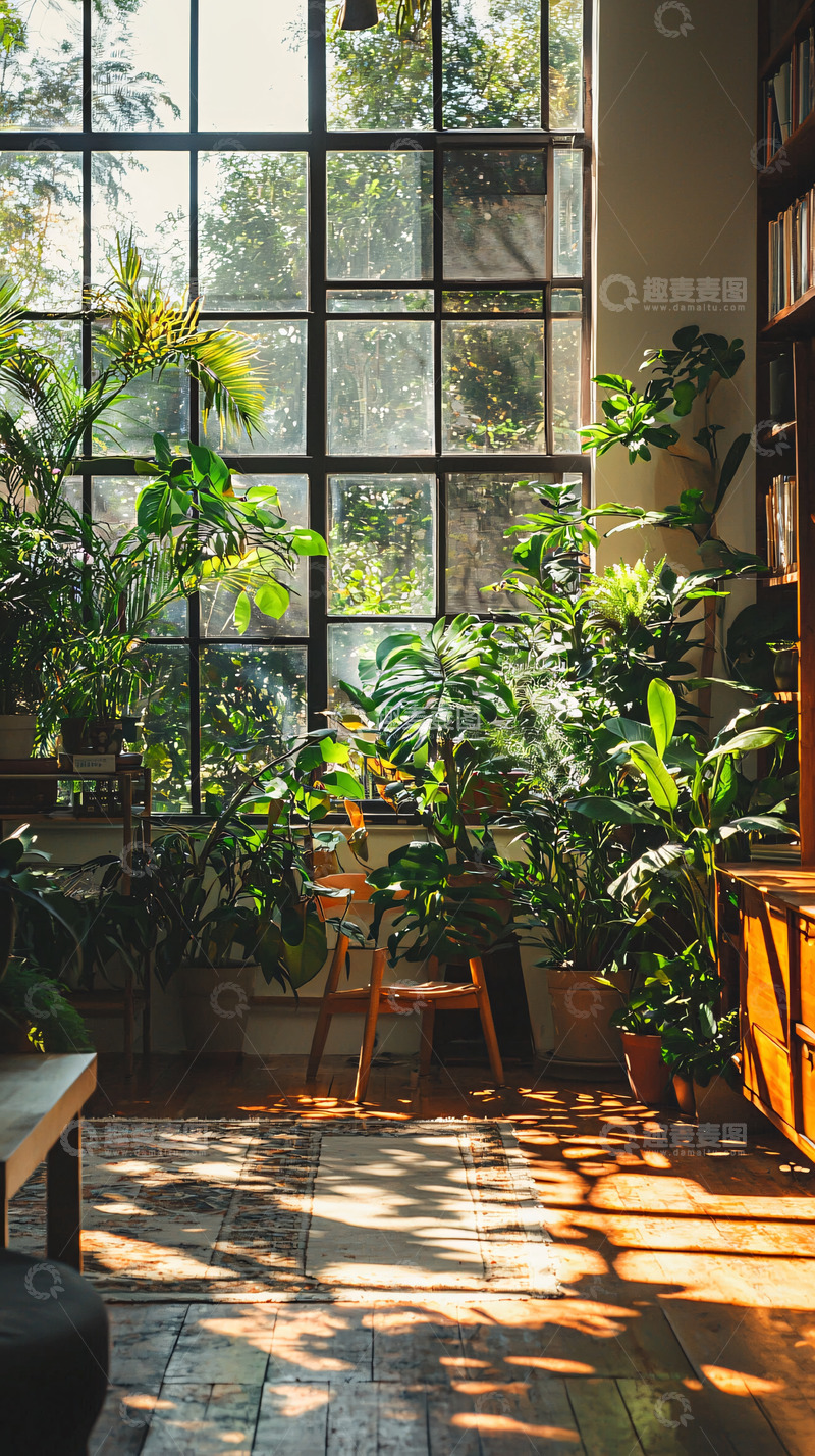 高清大图下载【趣麦麦图】绿植环绕的室内窗边