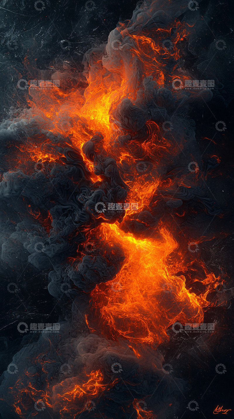 高清大图下载【趣麦麦图】火焰和黑烟的抽象图像