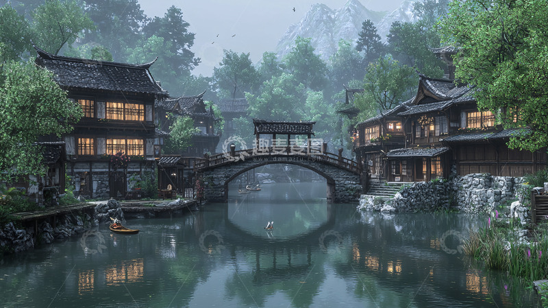 高清大图下载【趣麦麦图】水墨江南古镇