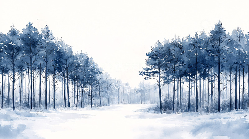 高清大图下载【趣麦麦图】蓝调冬日松林雪景
