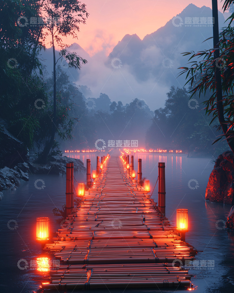 高清大图下载【趣麦麦图】梦幻竹桥
