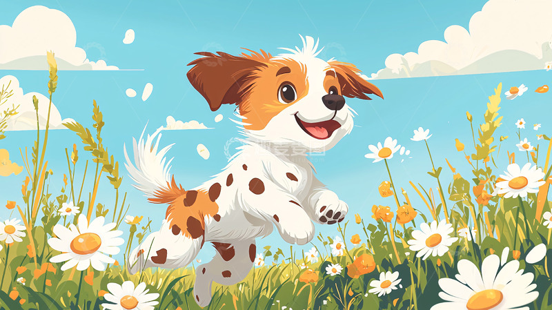 高清大图下载【趣麦麦图】-快乐的小狗在田野里奔跑