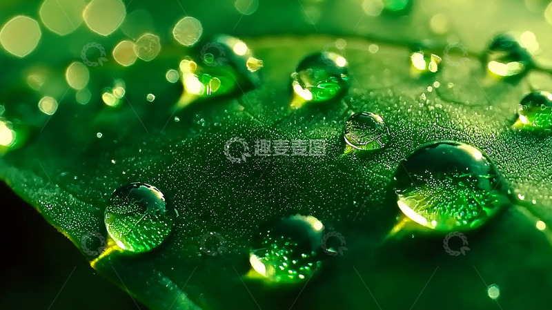 高清大图下载【趣麦麦图】绿叶上的水珠
