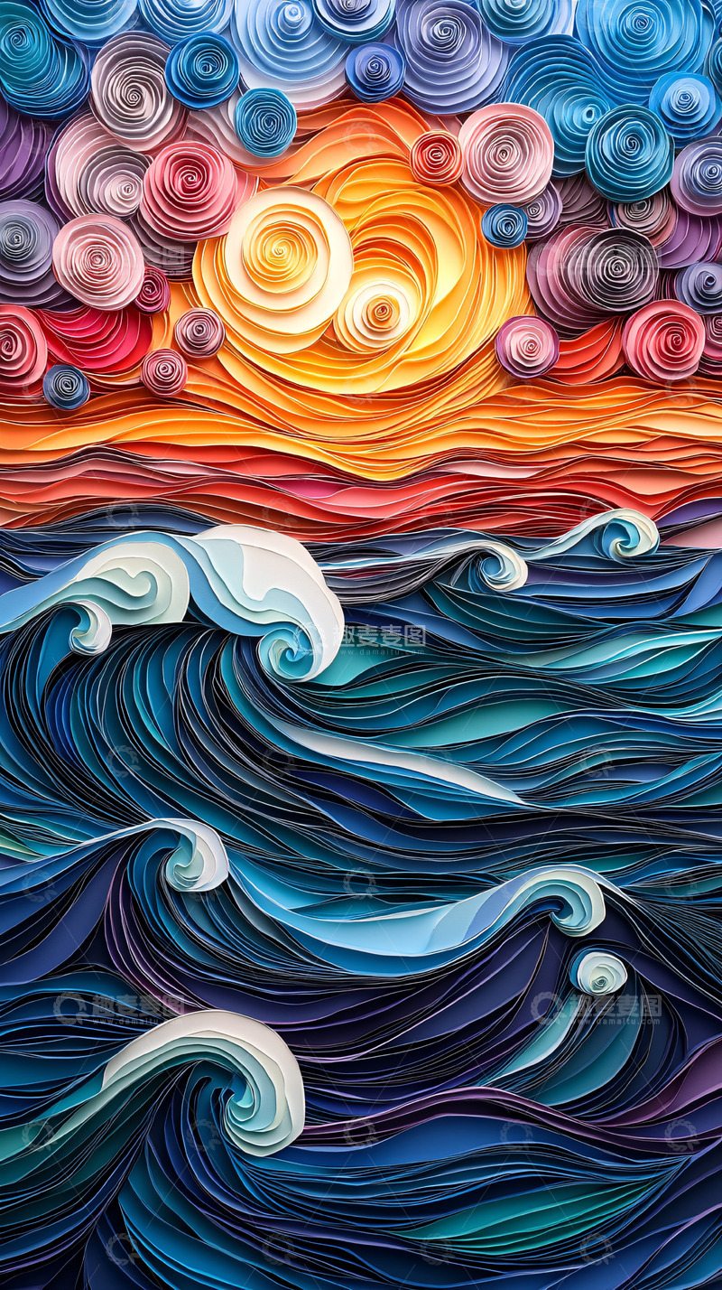 高清大图下载【趣麦麦图】纸艺海洋日落