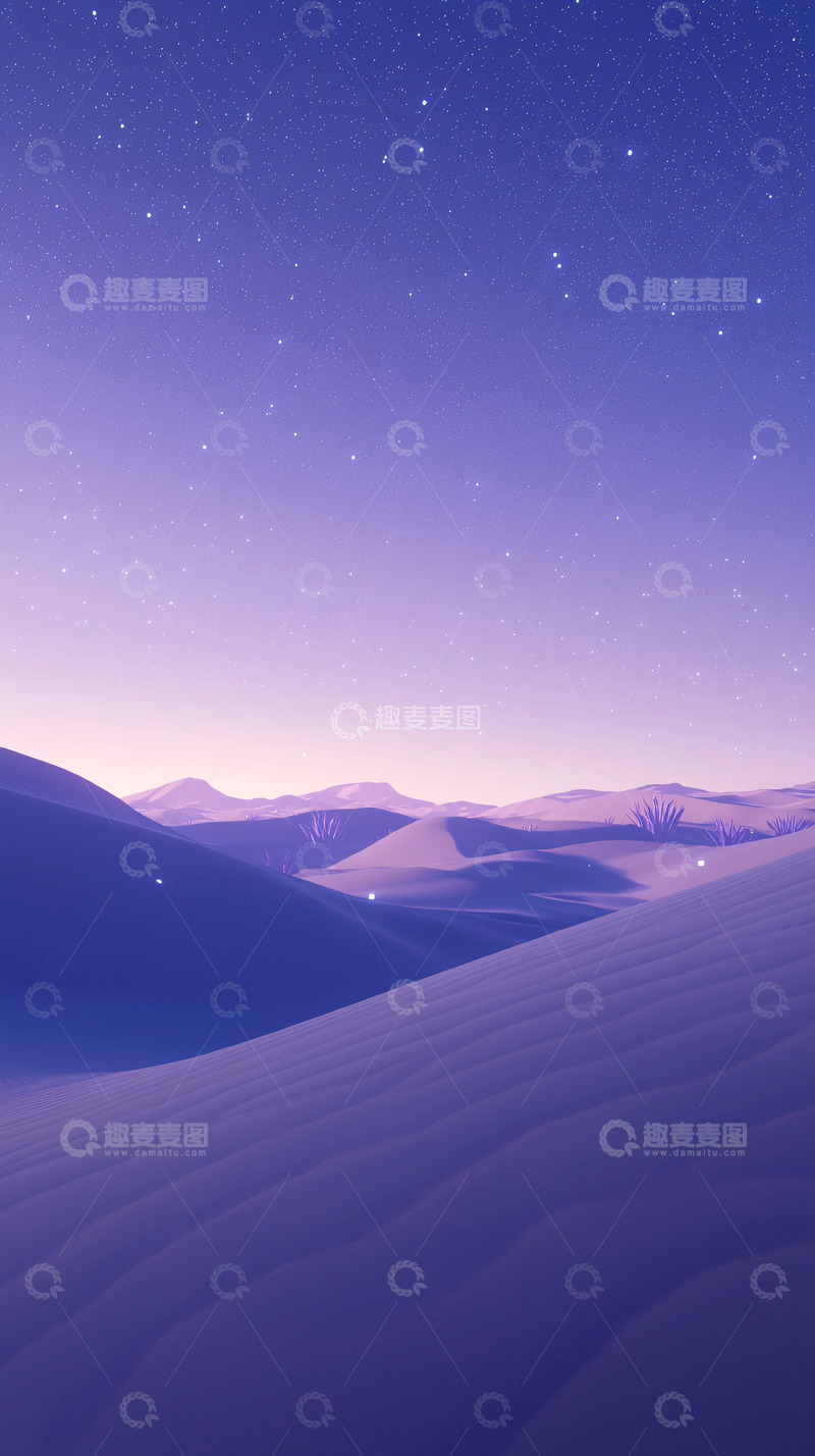 高清大图下载【趣麦麦图】紫色沙漠星空