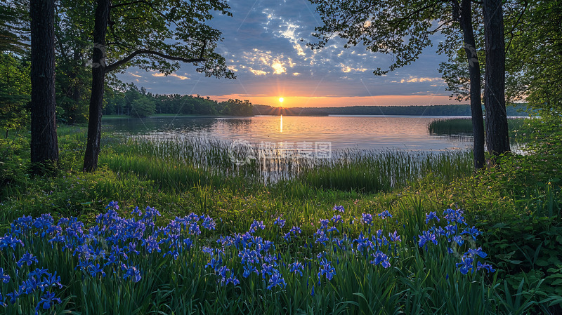 高清大图下载【趣麦麦图】清晨湖边日出美景