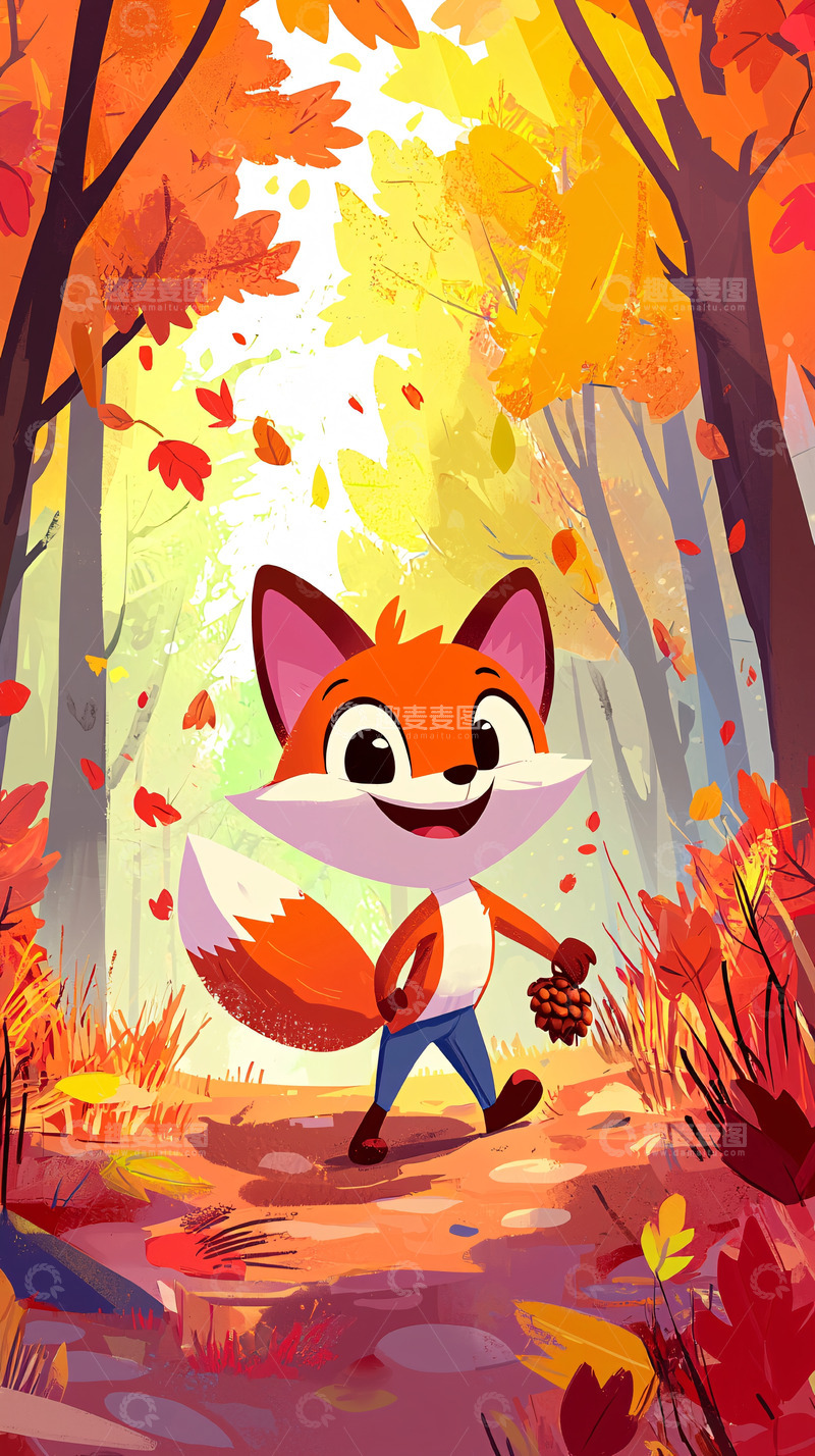 高清大图下载【趣麦麦图】秋天森林里的小狐狸