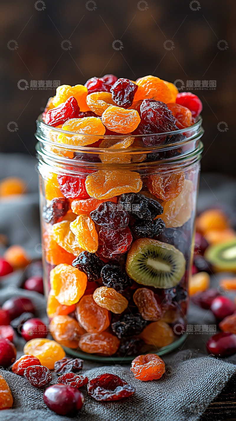 高清大图下载【趣麦麦图】玻璃罐装的什锦果干