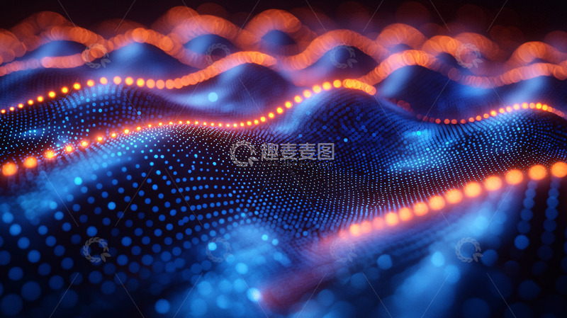 高清大图下载【趣麦麦图】抽象蓝色橙色波浪粒子
