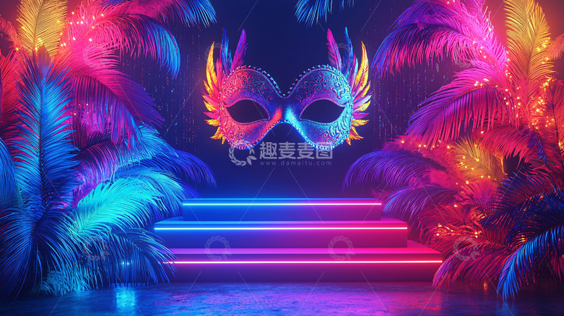 高清大图下载【趣麦麦图】霓虹灯面具热带风情