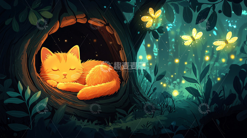 高清大图下载【趣麦麦图】树洞里睡觉的橘猫