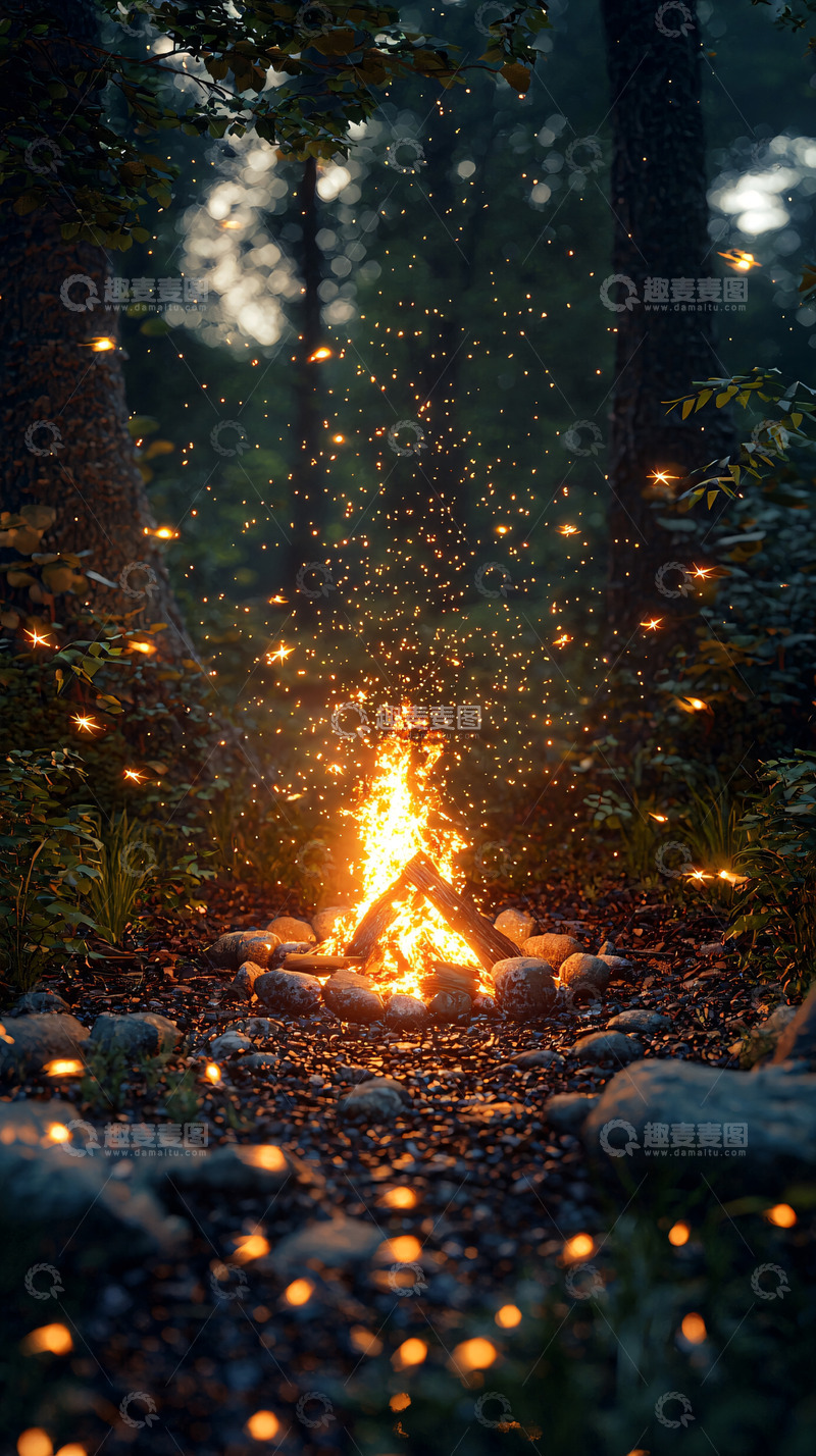 高清大图下载【趣麦麦图】森林篝火