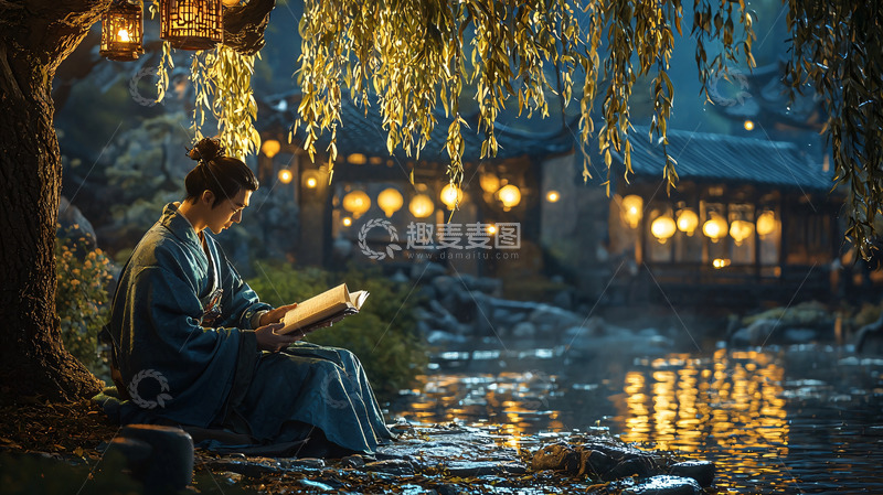 高清大图下载【趣麦麦图】古装女子夜读