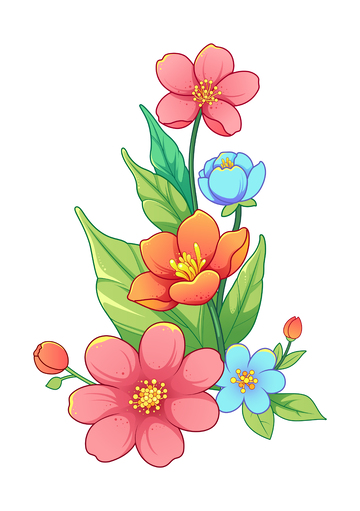 卡通鲜花矢量描边插画