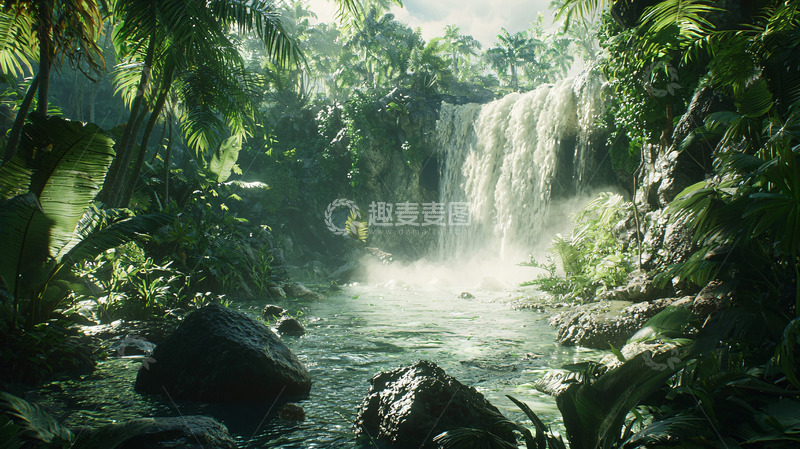 高清大图下载【趣麦麦图】热带雨林瀑布
