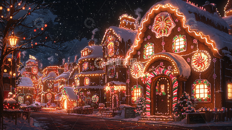 高清大图下载【趣麦麦图】圣诞节小镇夜景