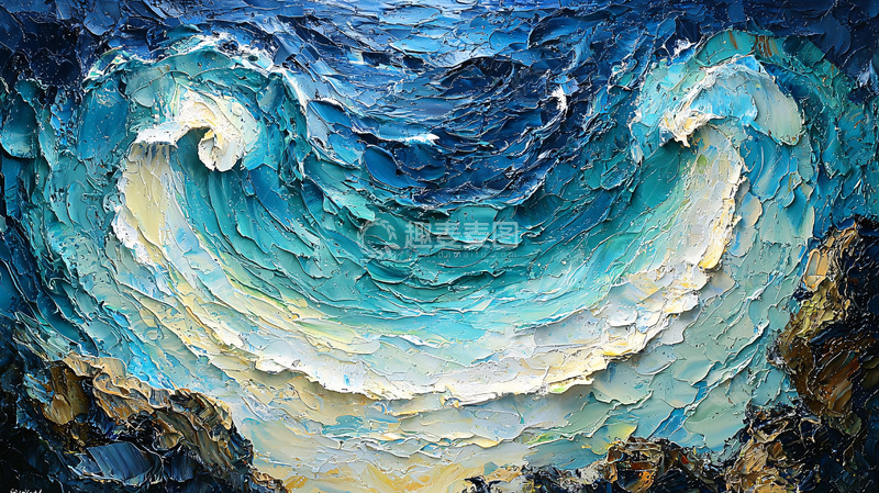 高清大图下载【趣麦麦图】油画风格的海洋波浪