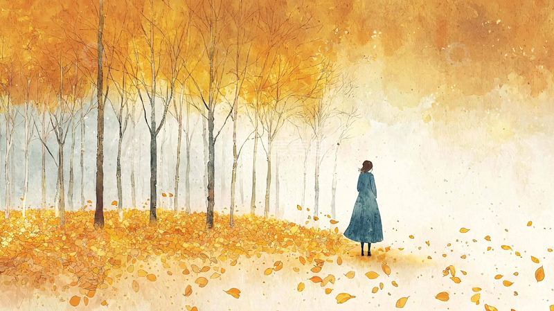 高清大图下载【趣麦麦图】秋季落叶森林女子
