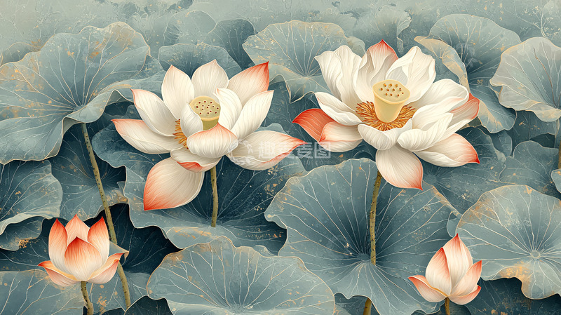 高清大图下载【趣麦麦图】淡雅莲花水墨风图片