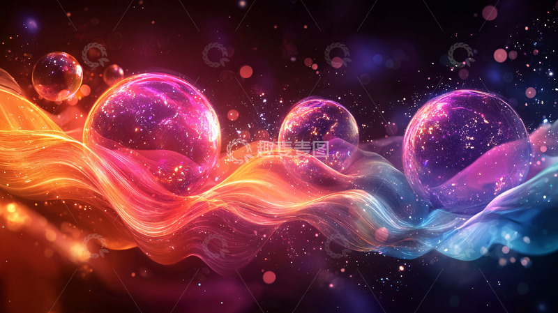 高清大图下载【趣麦麦图】绚丽彩色光球漂浮