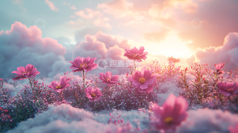 高清大图下载【趣麦麦图】粉色宇宙花云朵日出