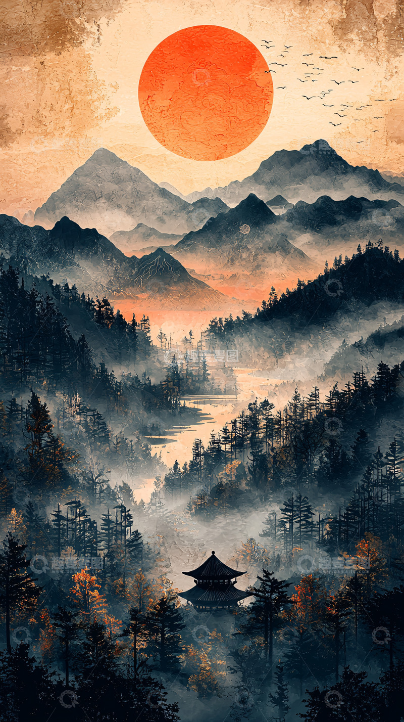 高清大图下载【趣麦麦图】东方意境山水日出