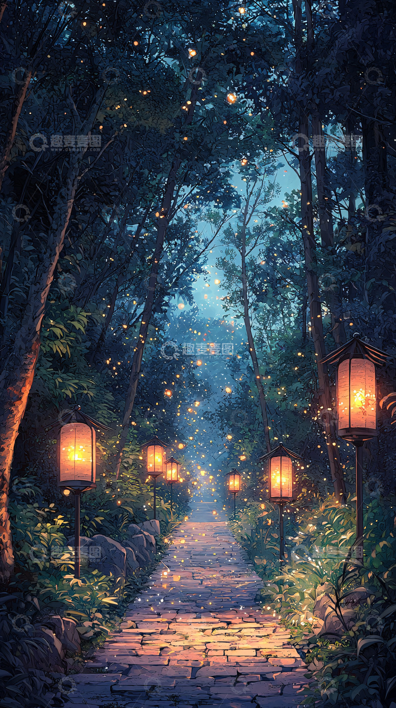 高清大图下载【趣麦麦图】萤火森林小路