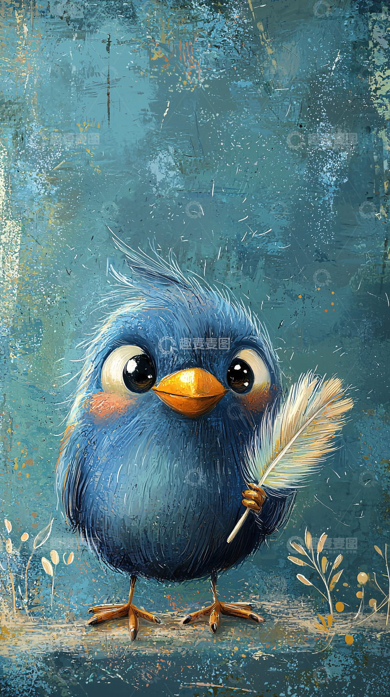 高清大图下载【趣麦麦图】蓝胖子小鸟