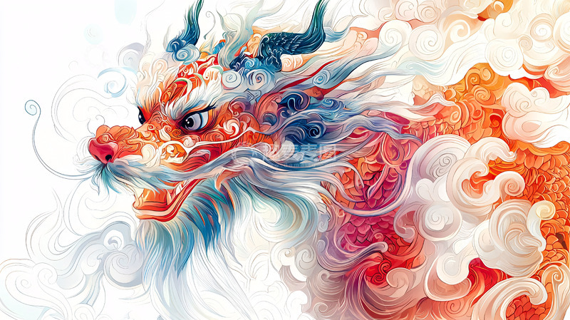 高清大图下载【趣麦麦图】彩色祥龙图