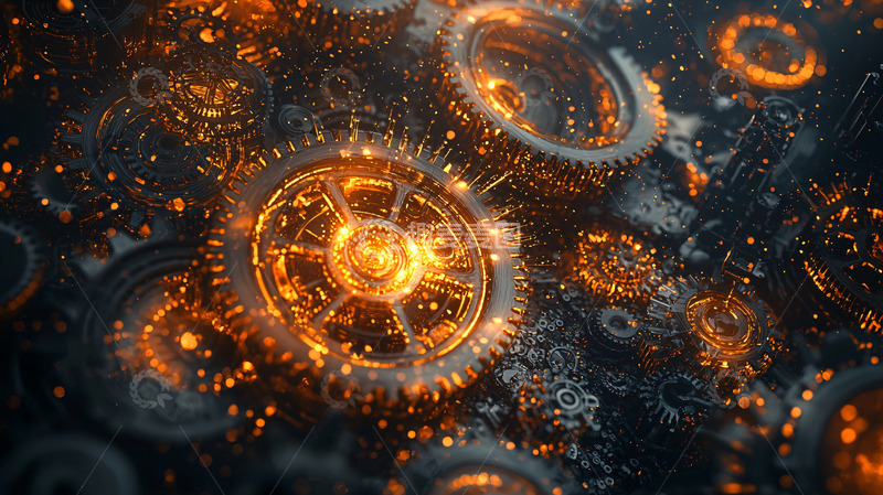 高清大图下载【趣麦麦图】燃烧的齿轮机械装置