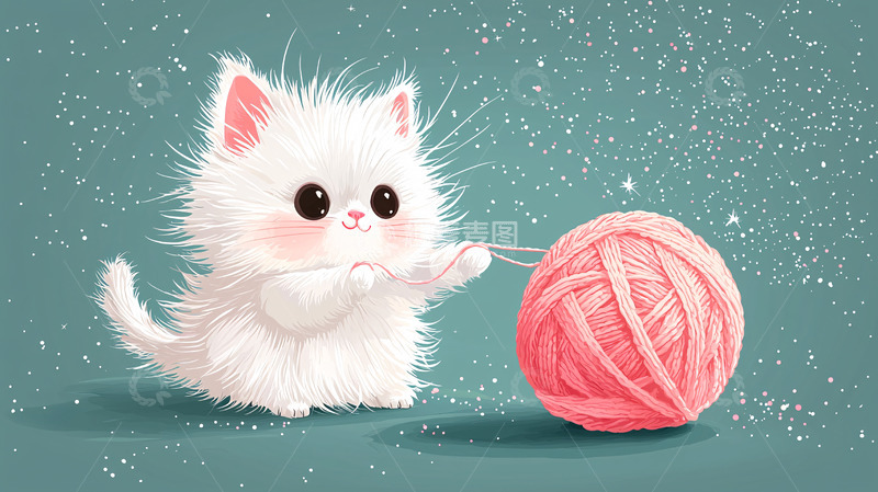 高清大图下载【趣麦麦图】萌宠猫咪玩毛线球
