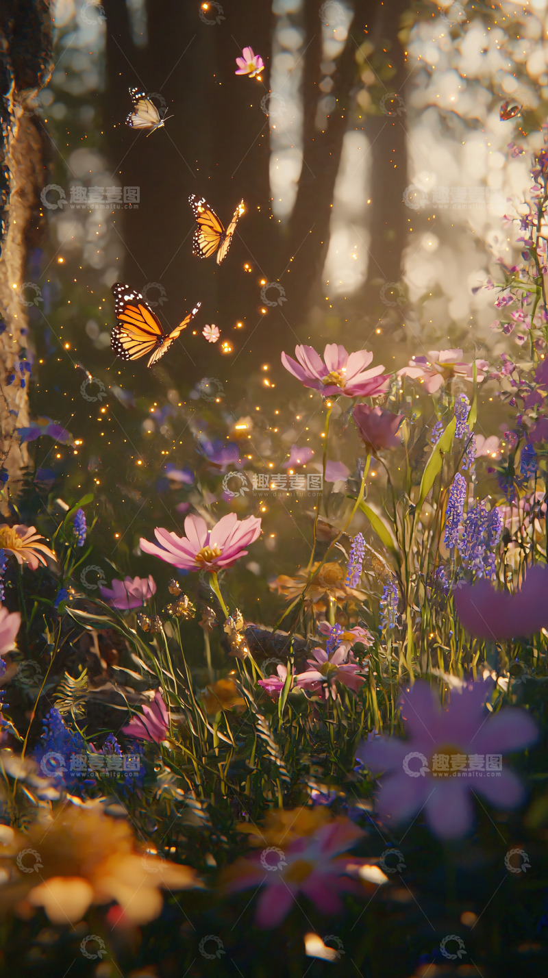 高清大图下载【趣麦麦图】梦幻森林花田蝴蝶