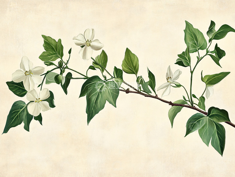 高清大图下载【趣麦麦图】手绘白色花朵枝条