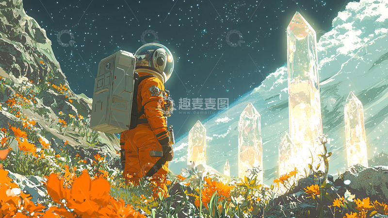 高清大图下载【趣麦麦图】宇航员太空花朵