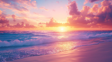 粉色天空海边日落