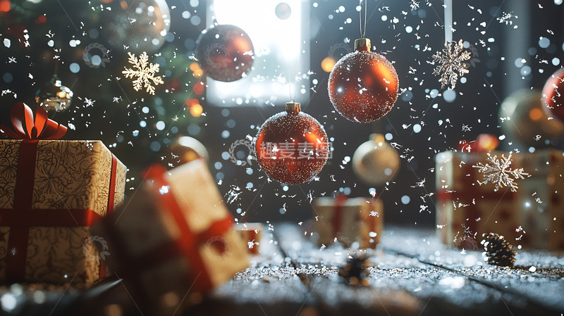 高清大图下载【趣麦麦图】圣诞节礼物雪花飘落
